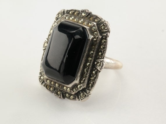 Vintage Art Deco Sterling Silver Ring Black Onyx … - image 2