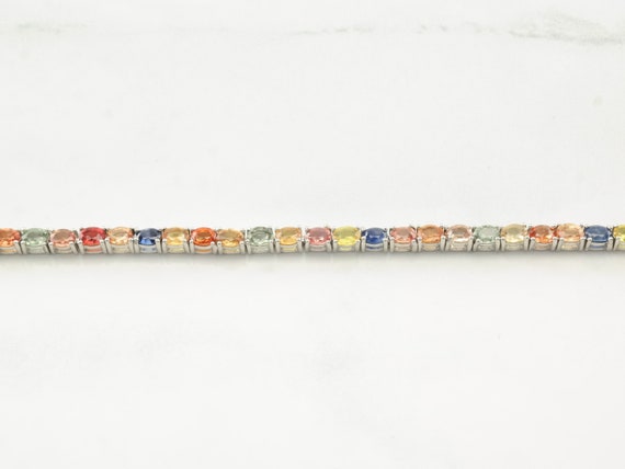 Sterling Silver Link Bracelet Colorful Sapphire - image 5