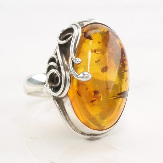 Amber Statement Ring: Sterling Silver Oval Swirl … - image 8