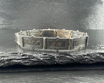 アンティーク 1915年製 スターリングシルバー ラインブレスレット 刻印