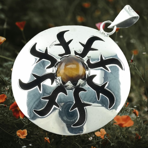 Taxco Tiger's Eye Pendant: Hollow Sterling Silver Design