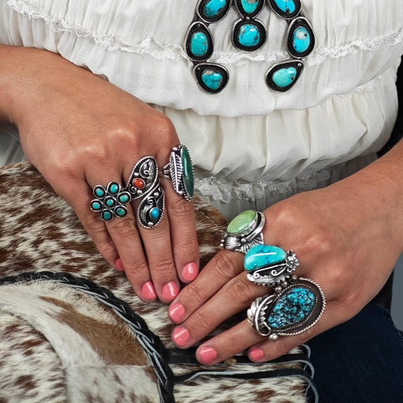 Native American Large Turquoise Ring - Sterling S… - image 3