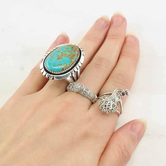 Art Deco Sterling Silver Ring, Ruby Marcasite Pea… - image 2