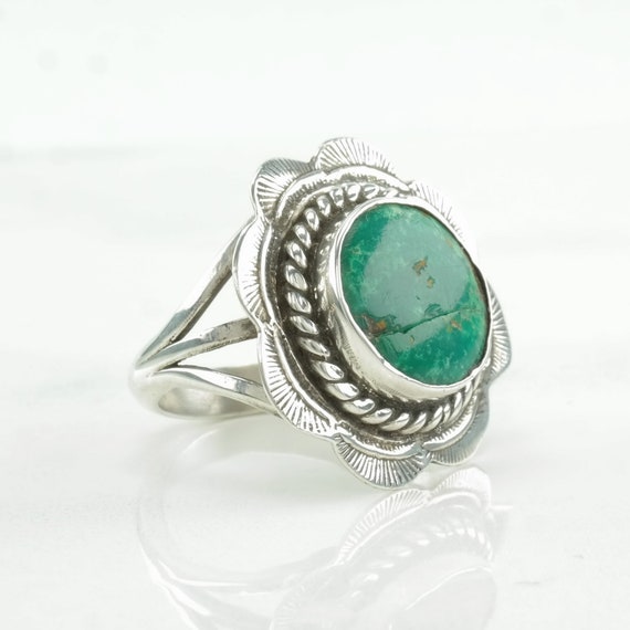 Vintage Native American Silver Ring Turquoise Sca… - image 4