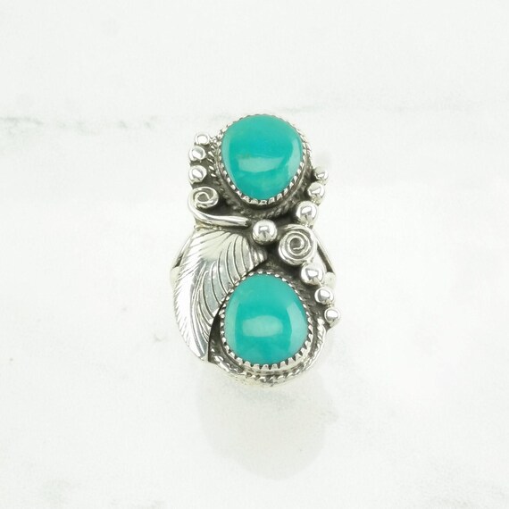 Native American Silver Ring Turquoise Leaf Sterli… - image 8