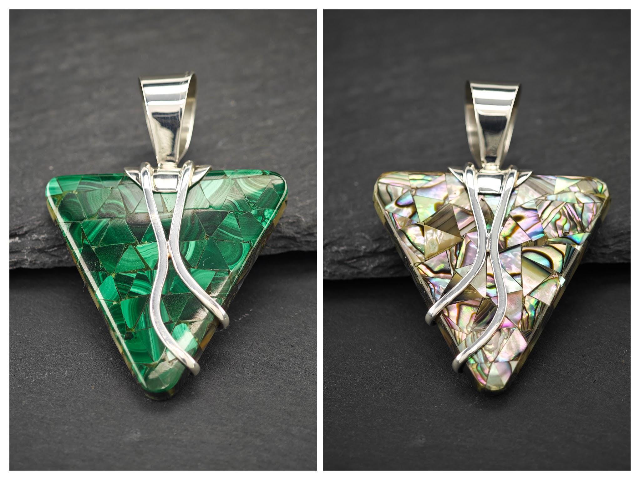 ヴィンテージグリーンジェムストーンペンダント（スターリングシルバー