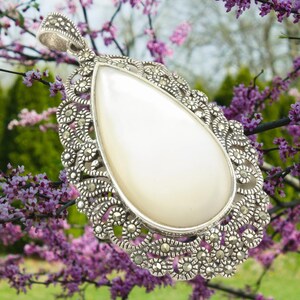Vintage Mother of Pearl Marcasite Sterling Silver Pendant
