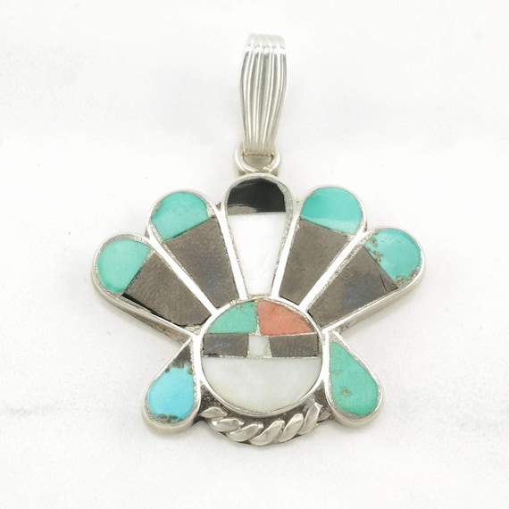 Sunface Pendant - Native American Multi Gemstone … - image 3