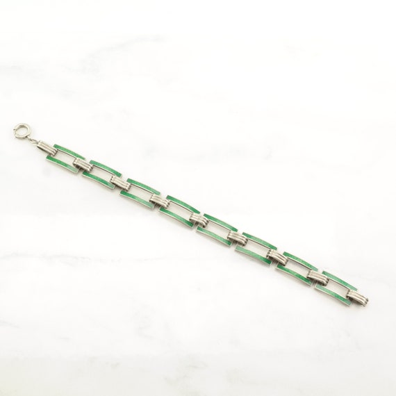 Sterling Silver Link Bracelet Green Enamel