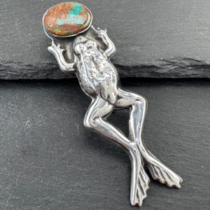 Vintage Turquoise, Frog Brooch Sterling Silver