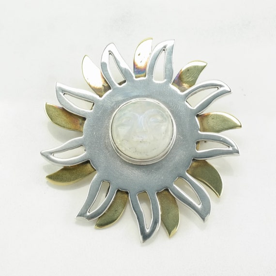 Mexican Sterling Silver Brooch Pendant Two Tone S… - image 1