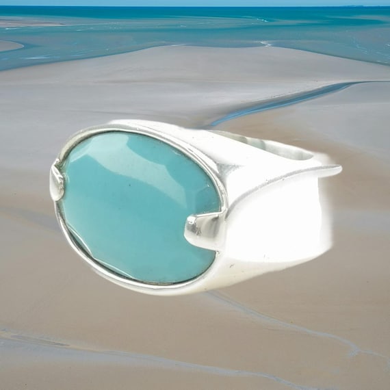 Sterling Silver Ring, Square Created Turquoise Si… - image 1