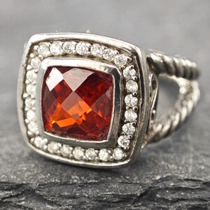 Vintage Sterling  Silver Ring CZ  Red Size 6