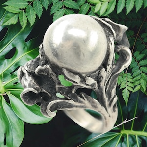 Vintage Art Nouveau Style Sterling Silver Ring Dome Floral