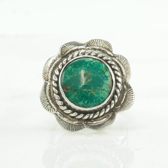 Vintage Native American Silver Ring Turquoise Sca… - image 2