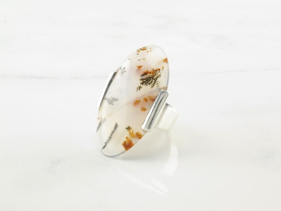 Vintage Sterling Silver Ring Dendritic Agate Size… - image 1