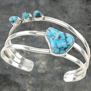 Southwest Kingman Turquoise Cuff Bracelet Sterling Silver Modernist