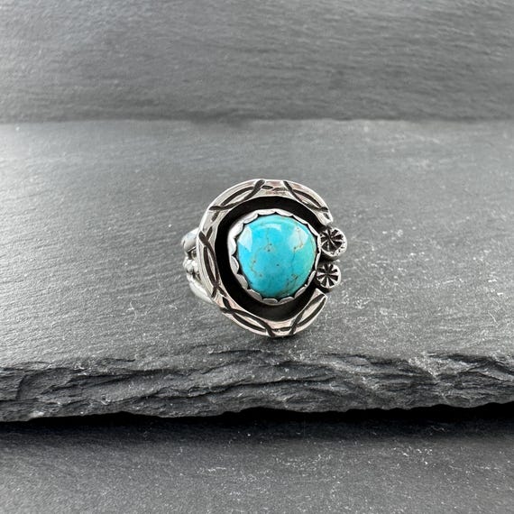 Turquoise Shadow Box Ring - Native American Sterl… - image 7