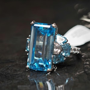 ヴィンテージ スターリングシルバー リング CZ アクアライクカラー ブルー サイズ 5