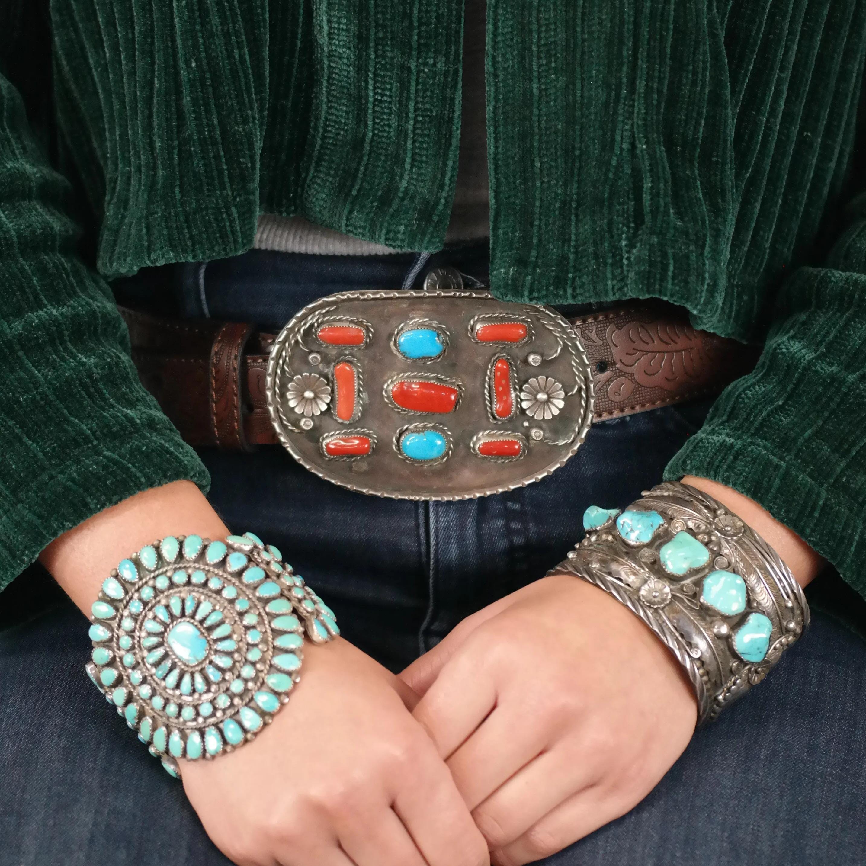 ターコイズコーラルフローラルデザインネイティブアメリカンの大型