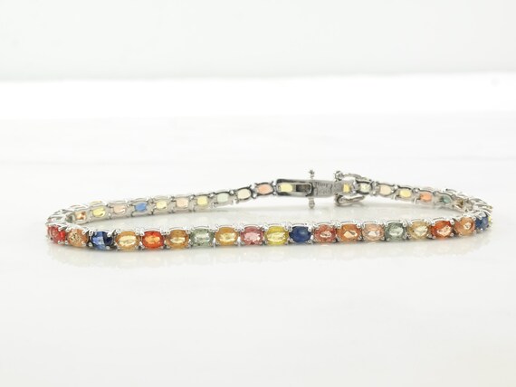 Sterling Silver Link Bracelet Colorful Sapphire - image 6