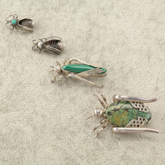 Broche Ancienne Insecte En Argent Sterling Et Quartz – Style Vintage – Pierre œil-de-tigre Doré