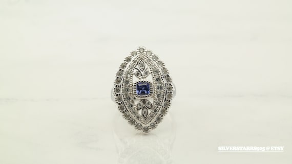Vintage Sterling Silver Ring Tanzanite Blue Size … - image 1