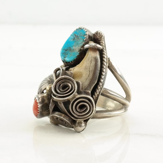 Vintage Native American Silver Ring Turquoise, Co… - image 4