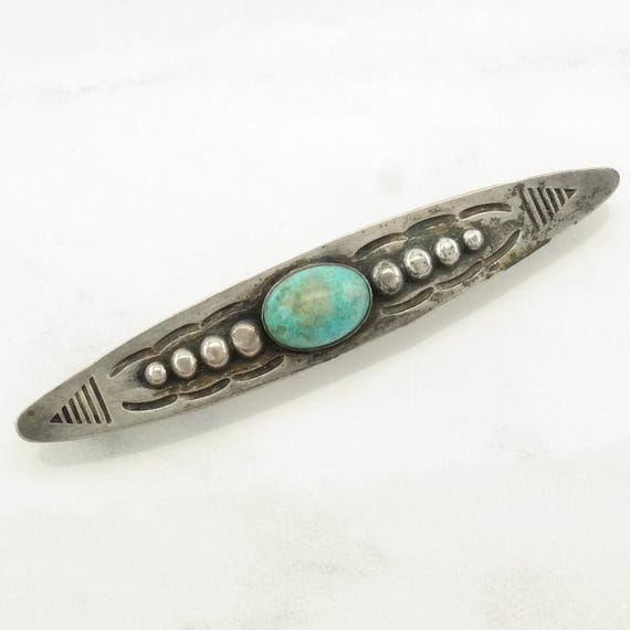 Unique Vintage Native American Navajo Blue Gem Turquoise Sterling Silver Barrette Unique Vintage Native American Navajo Blue Gem Turquoise Sterling Silver Barrette