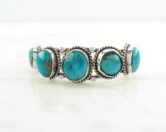 Southwest Sterling Silver Cuff Bracelet Blue Turquoise 5 Stone