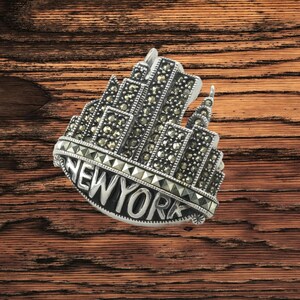 Judith Jack New York Brooch Sterling Silver Skyline Enamel Marcasite