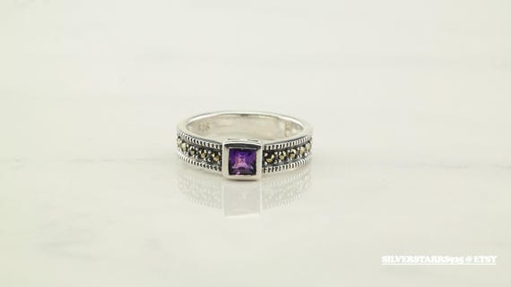 Vintage Stackable Silver Ring Amethyst Marcasite … - image 7