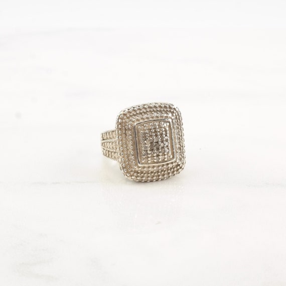 Vintage Sterling Silver Ring Diamond Square Pave … - image 1