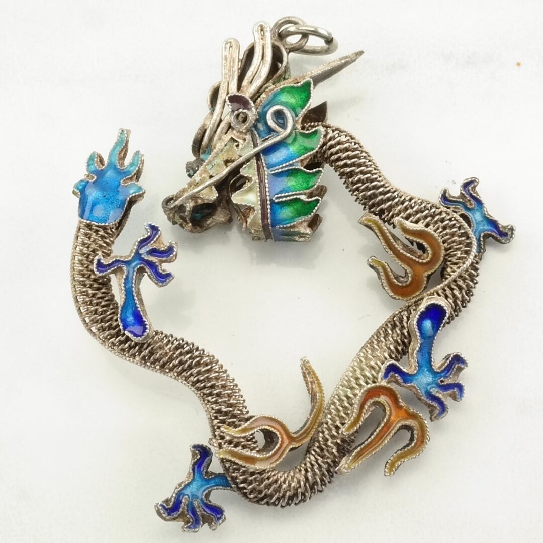 【海】銀製　飴形　小物入れ　９２５刻印　ヴィンテージ 925 Sterling Silver Gold Plated Antique Enamel Chinese Koi
