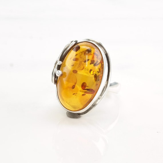 Amber Statement Ring: Sterling Silver Oval Swirl … - image 3