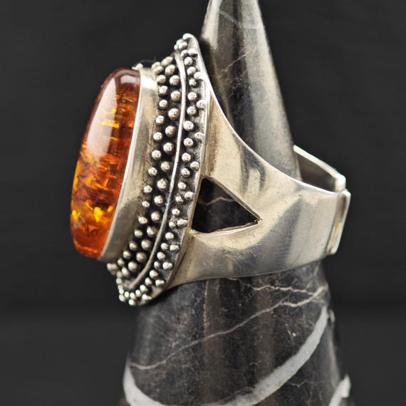 Oval Amber Ring: Sterling Silver Statement Jewelr… - image 10