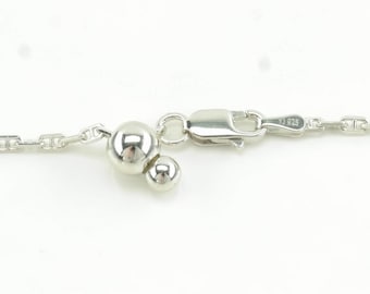 Vintage Sterling Silver Mariner Link 2mm, Adjustable Necklace