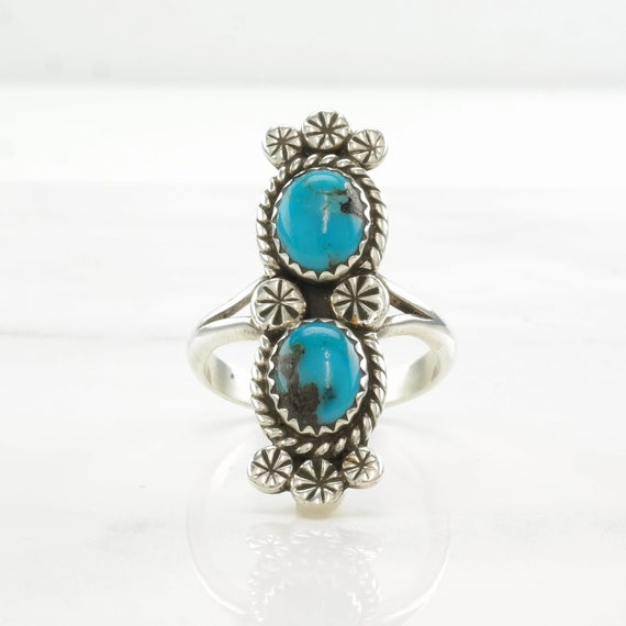 Vintage Native American Silver Ring Turquoise Dou… - image 3