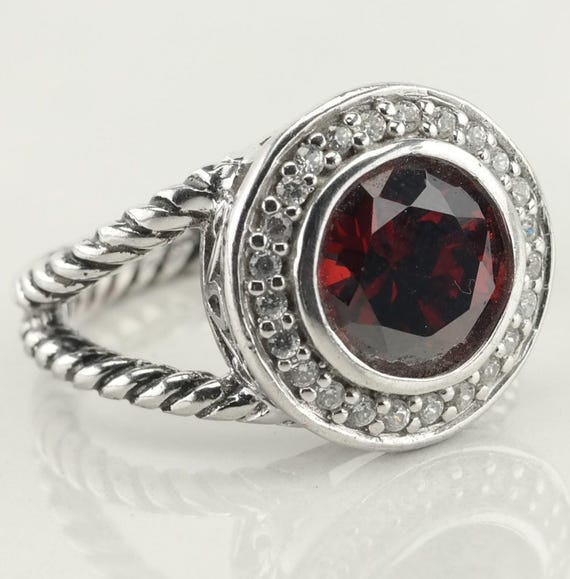 Sterling Silver Ring, Red CZ Stone Split (Size 6) - image 8