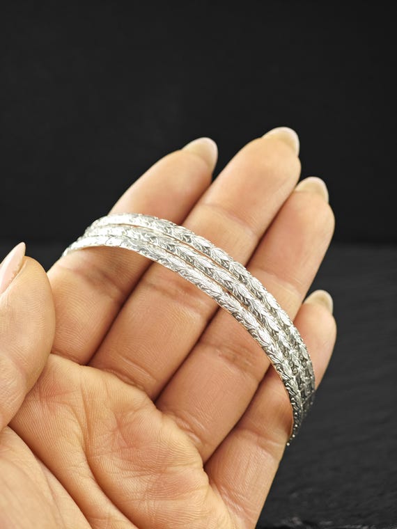 Stackable Repousse Floral Bangle Sterling Silver - image 3