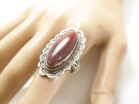 Vintage Native American Agate Ring Sterling Silve… - image 4