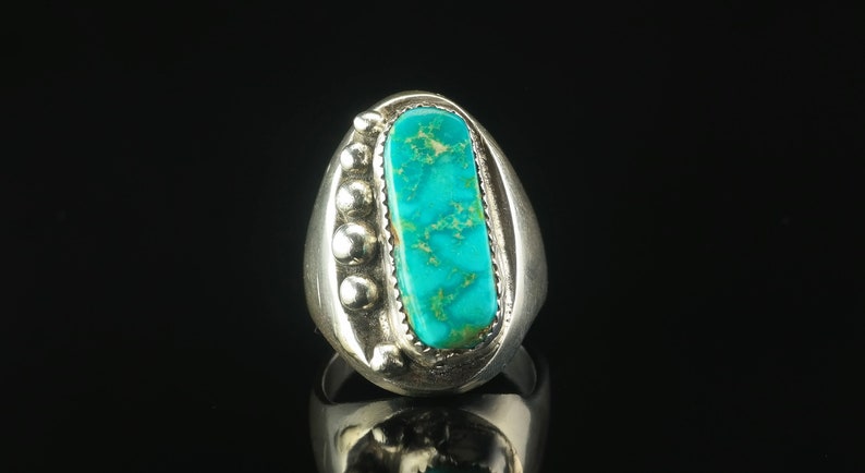 Old Pawn Native American Blue Turquoise Sterling Silver Ring Size 12 Southwest