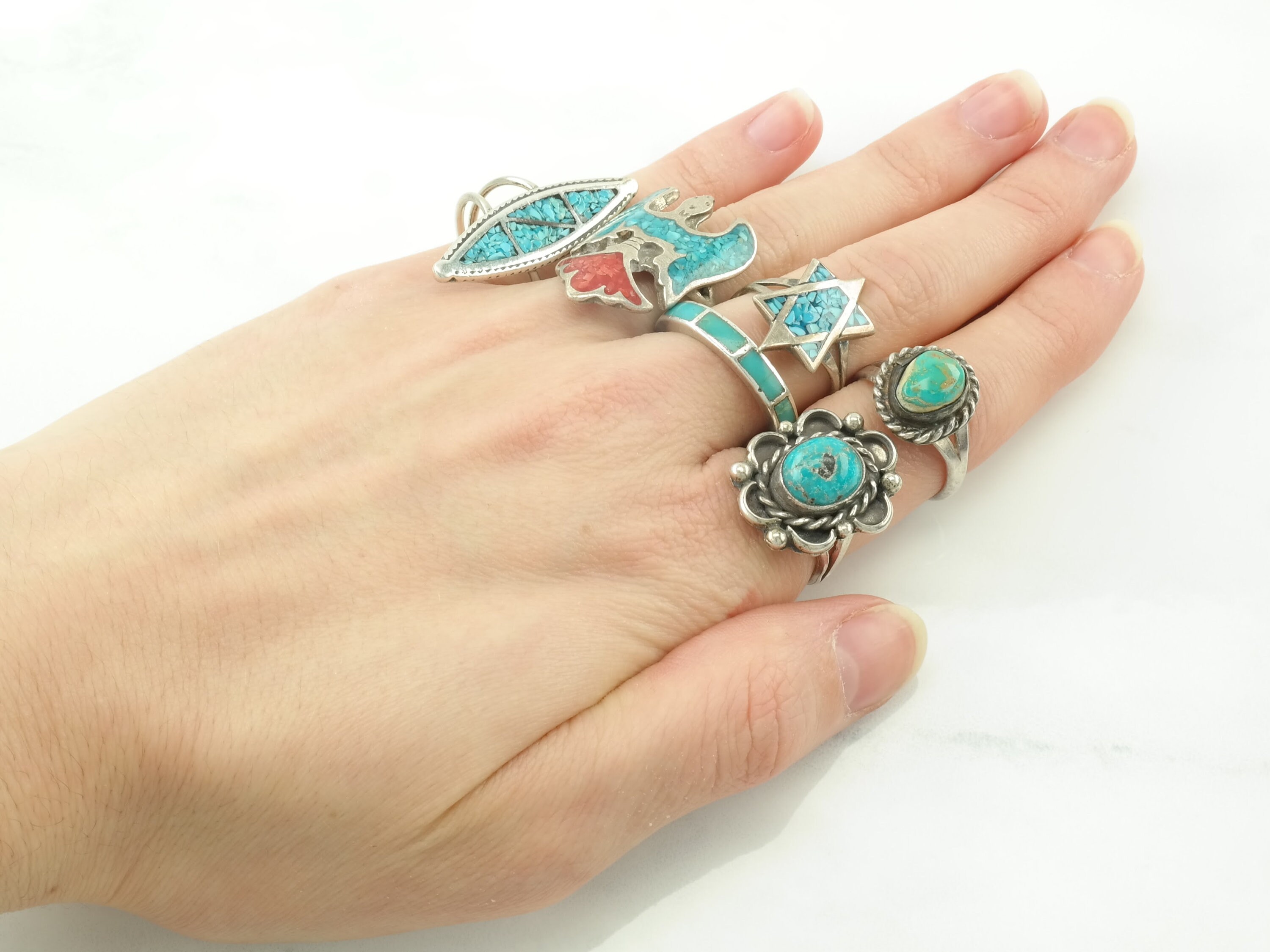 Bague Vintage En Argent Massif Avec Turquoise - Taille 59 (équivalent 19)