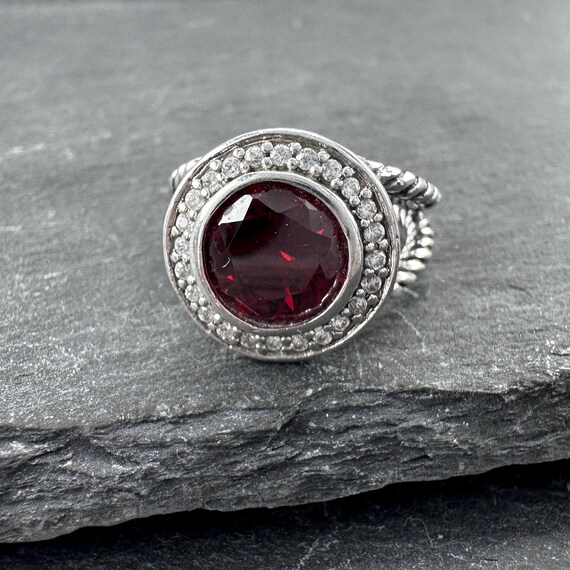 Sterling Silver Ring, Red CZ Stone Split (Size 6) - image 4