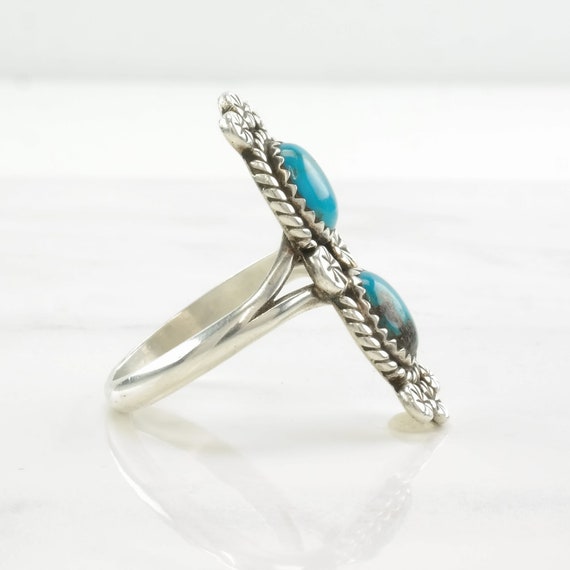 Vintage Native American Silver Ring Turquoise Dou… - image 5