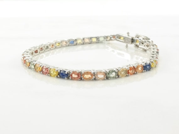 Sterling Silver Link Bracelet Colorful Sapphire - image 7