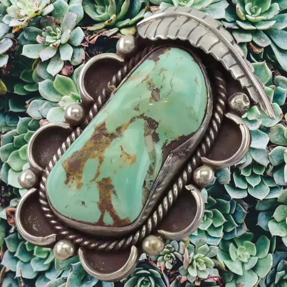 Native American Turquoise Leaf Sterling Silver Pendant