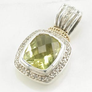 Vintage Lefkowitz and Edelstein Prasiolite, Diamond 14K gold accents Sterling Silver Pendant