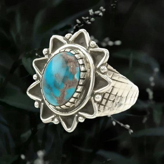 Darrell Cadman Sterling Silver Ring: Turquoise Star Design (navajo
