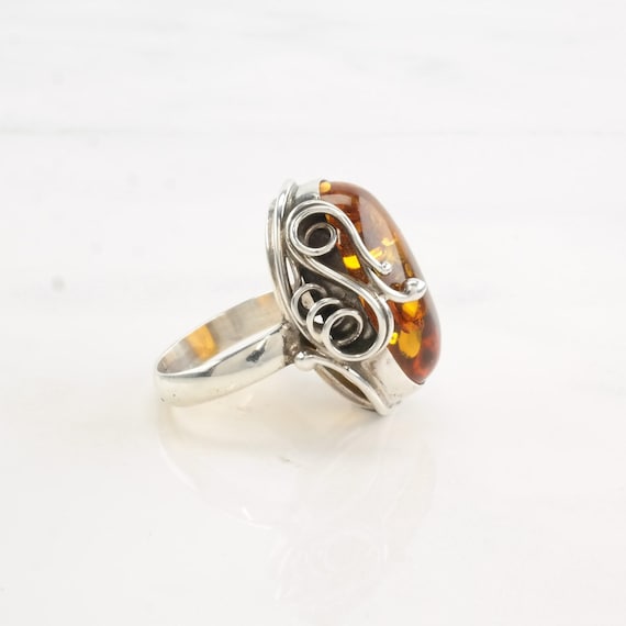 Amber Statement Ring: Sterling Silver Oval Swirl … - image 4